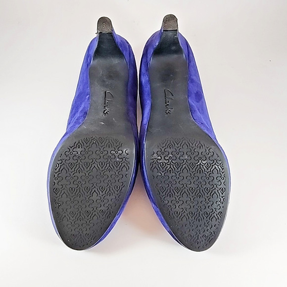Clarks Indigo Suede Leather Chic Purple Platform Pumps - Round Toe Size 9M - Picture 8 of 8